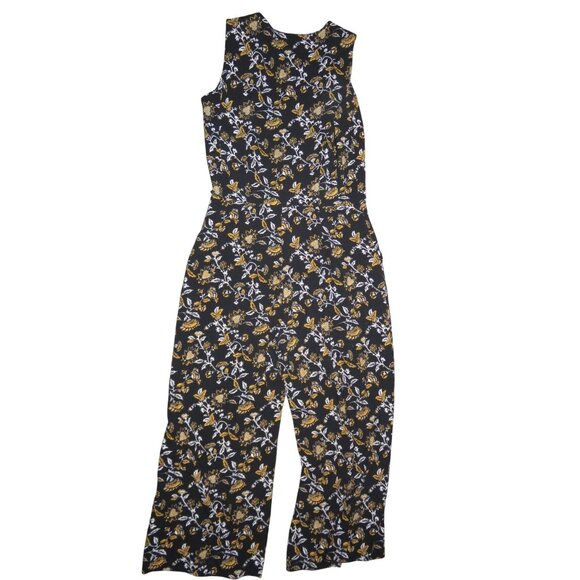 Michael Kors Sleeveless Black & Yellow Floral capri jumpsuit size 0 - Picture 2 of 7